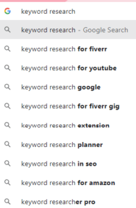 Google search autocomplete results