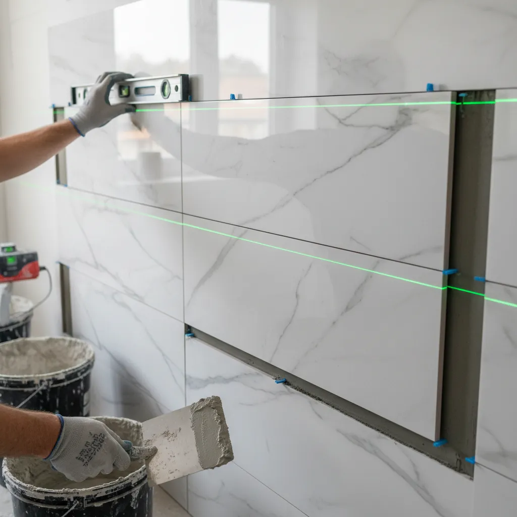 Elegant wooden flooring and decorative tiling